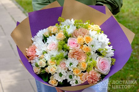 Букет  из роз и хризантемы"Красота по-русски"